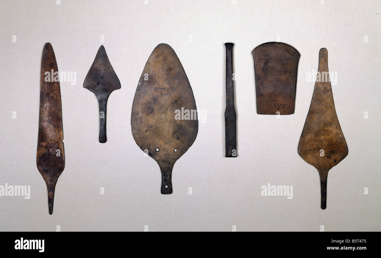 Copper implements spear blades Indus Valley civilisation National Museum of New Delhi ref#1 277/2989 Stock Photo