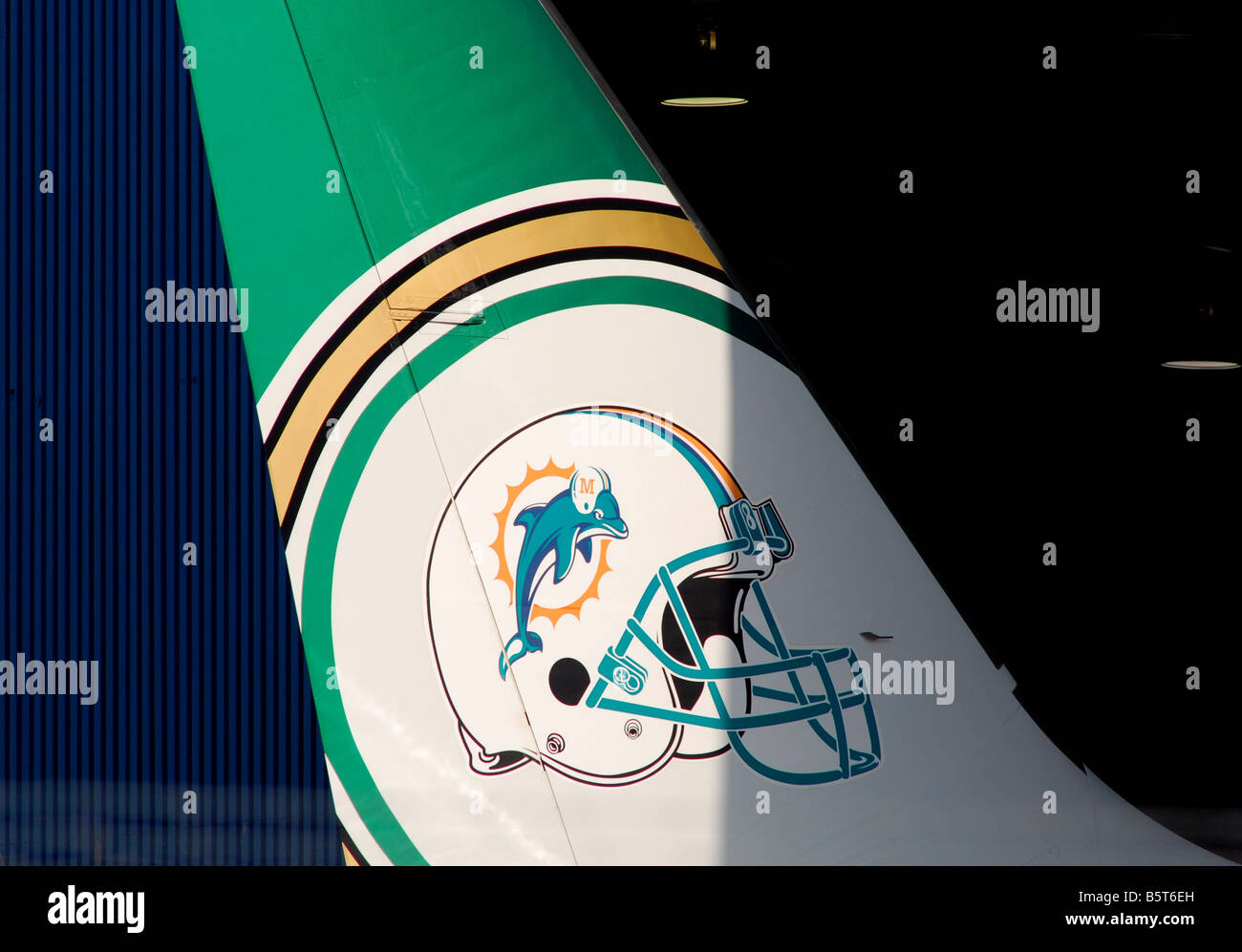 Tail of Miami Dolphins Private Jet Airplane Stock Photo