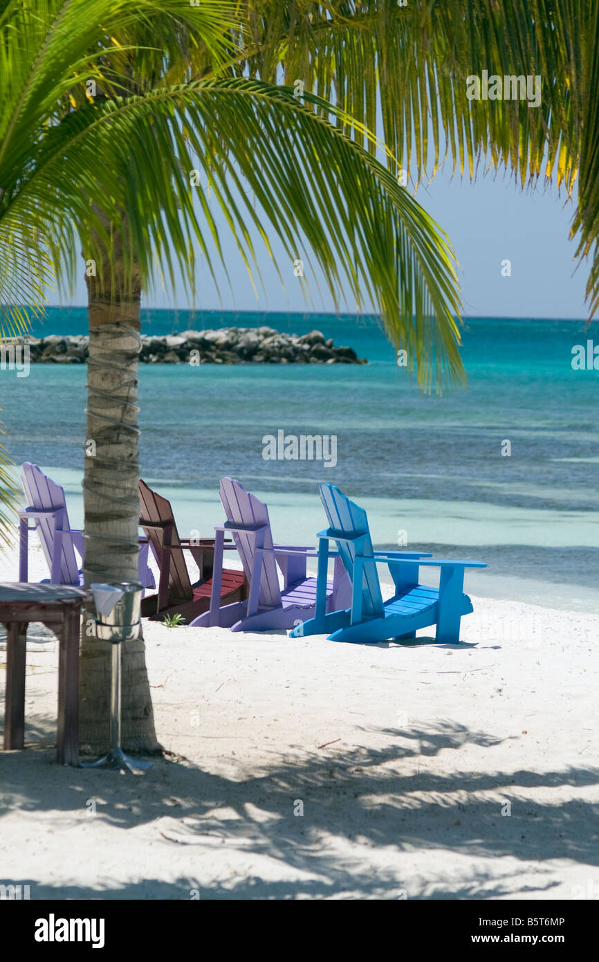 beach chairs overlooking beach and sea on Aruba Stock Photo Alamy