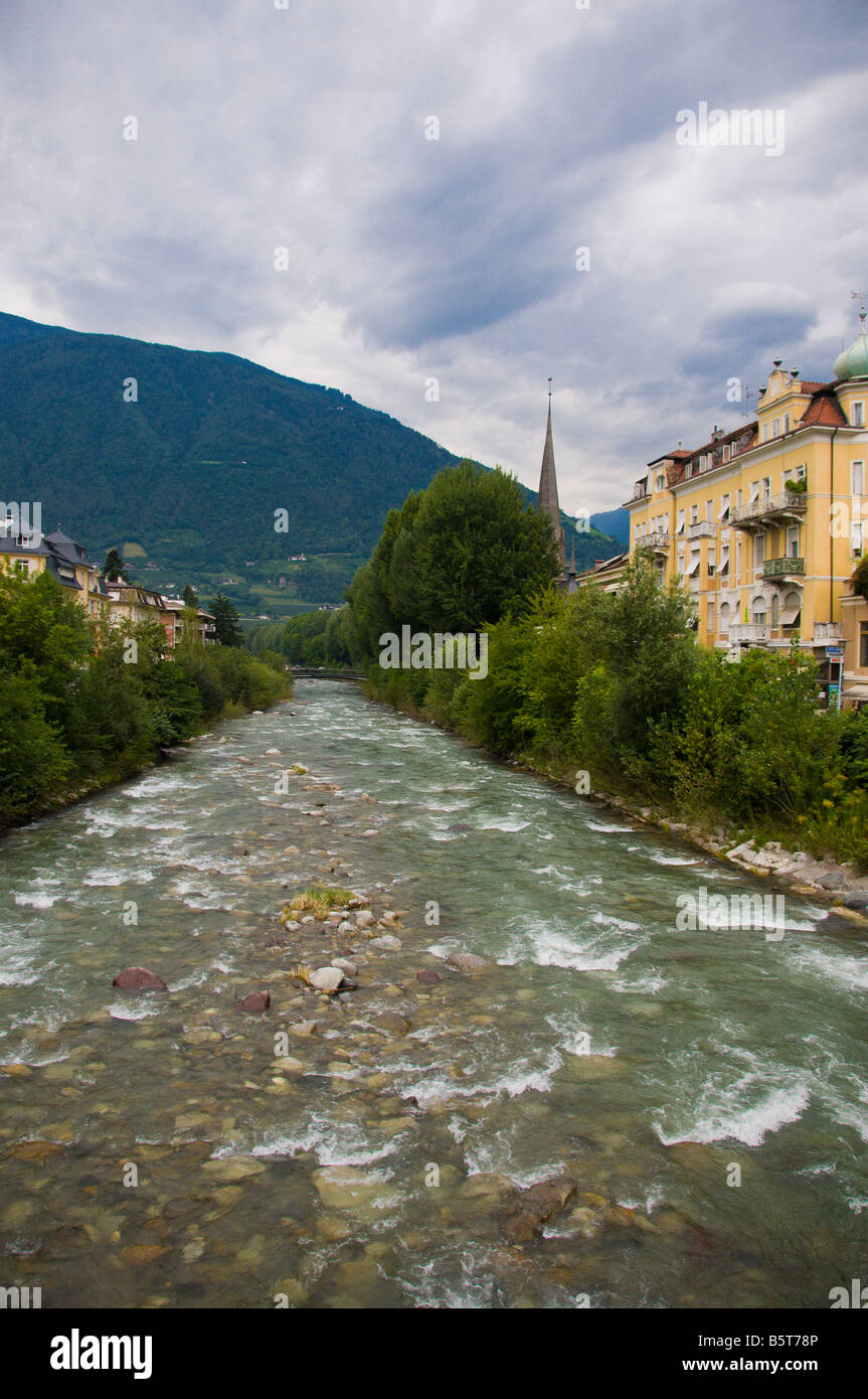 River Passirio in the town of Merano, South Tyrol (Sud Tirolo), Trentino Alto Adige, Italy. Stock Photo