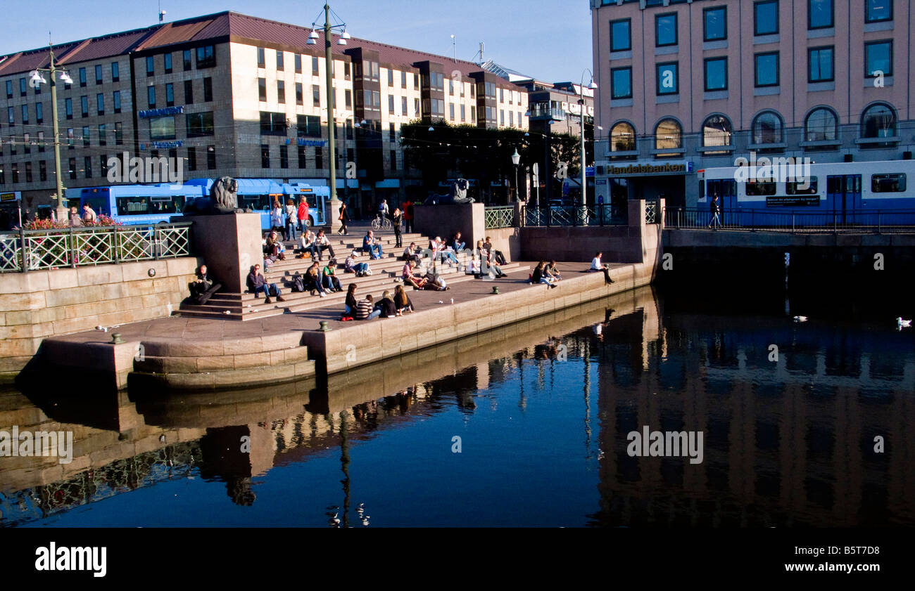 Sunny afternoon on Kungsbron in Gothenburg Sweden Stock Photo