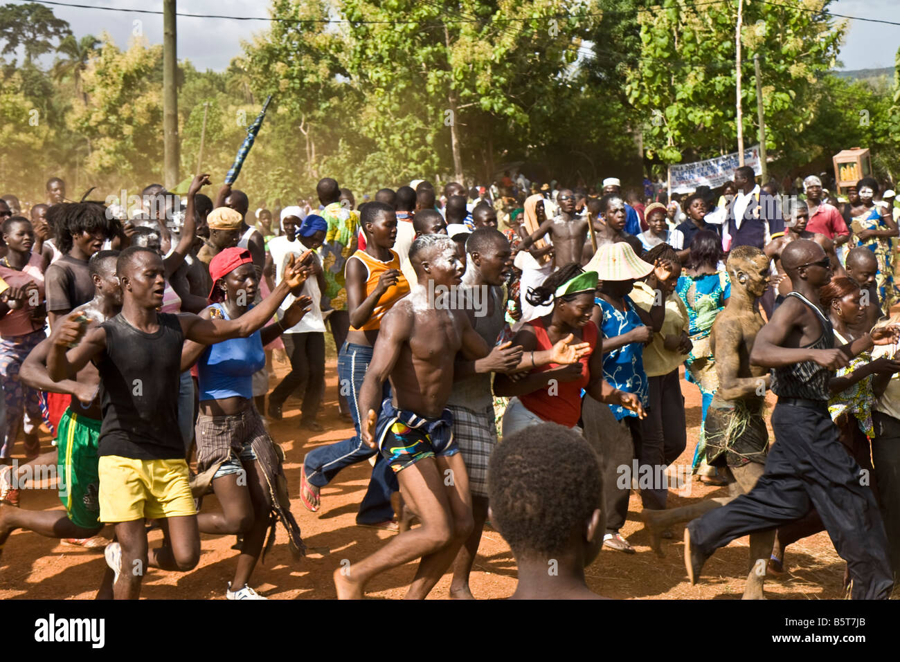 Villagers in northern Togo rush to the annual Evala Festival Stock