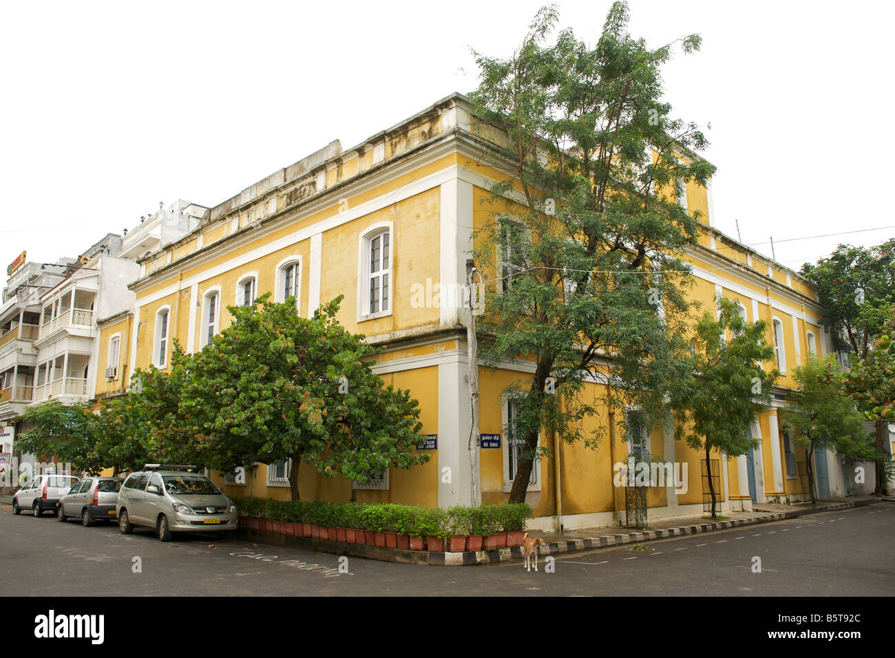 Colonial style building in Pondicherry India. Stock Photo