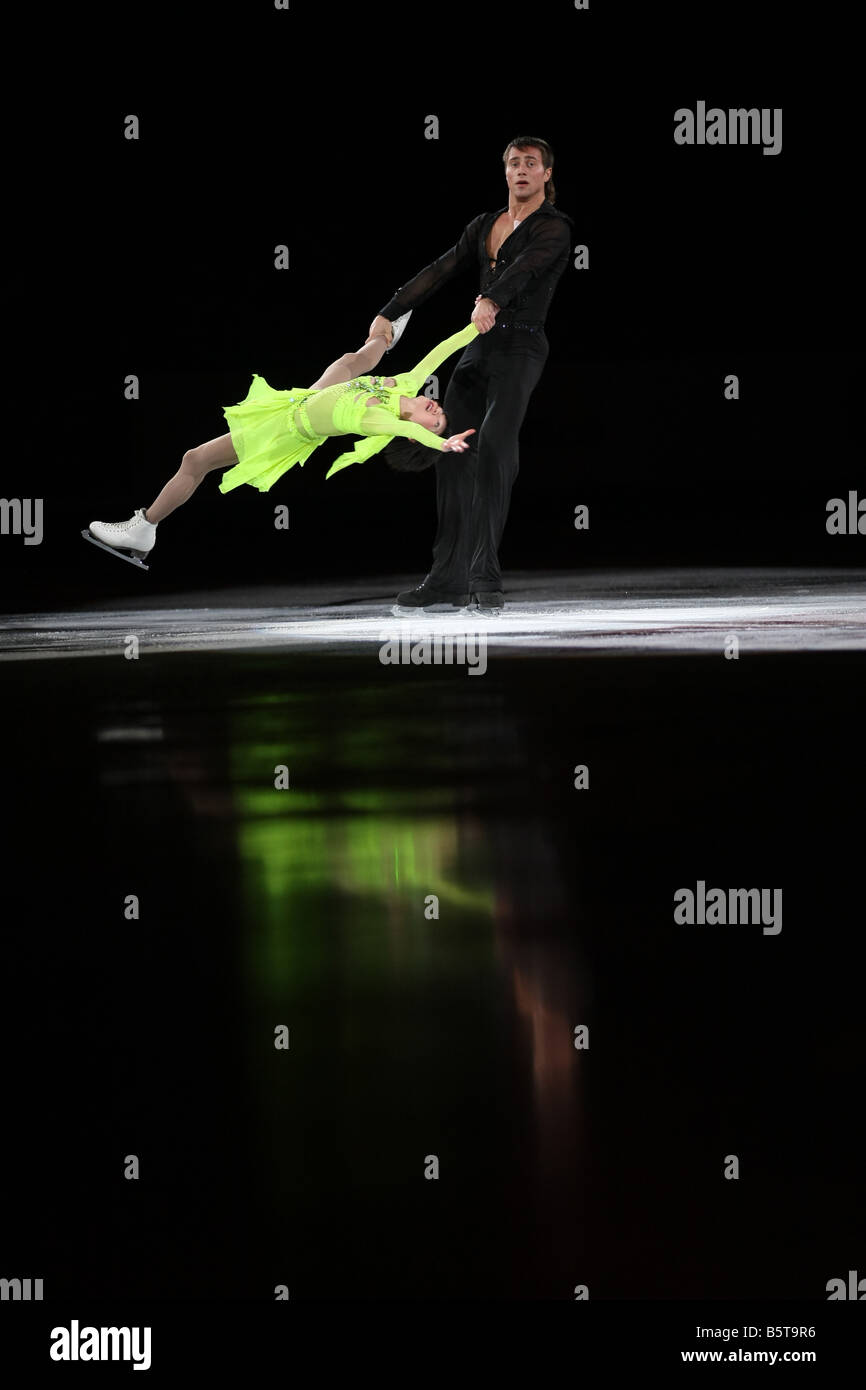 Yuko Kawaguchi and Alexander Smirnov of Russia skates in the Gala show at the 2008 HomeSense Skate Canada International figure s Stock Photo