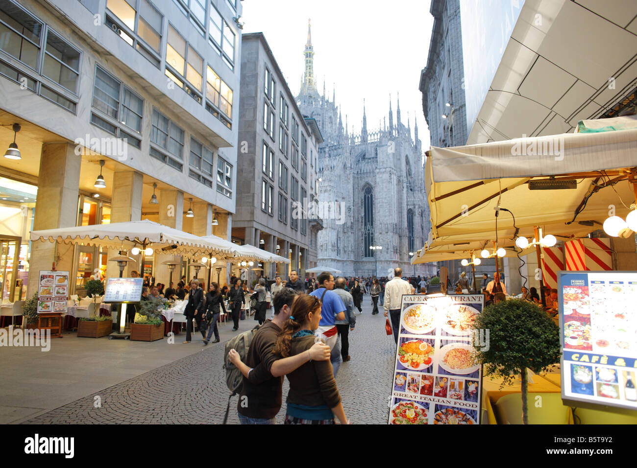 Restaurant outdoors near Duomo Square, Milan, Italy Stock Photo