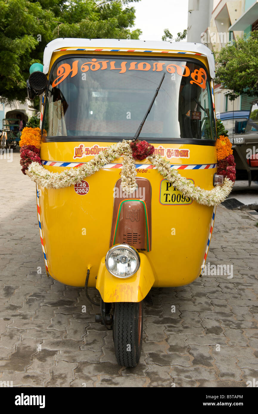 Auto rickshaw on a Pondicherry Street in India. Stock Photo