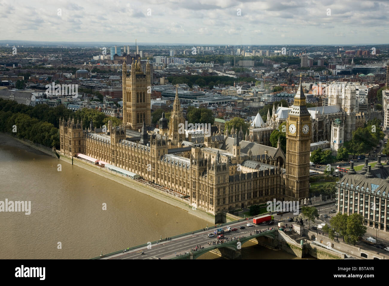UK London Big Ben and Houses of Parliament viewed from the london eye Stock Photo