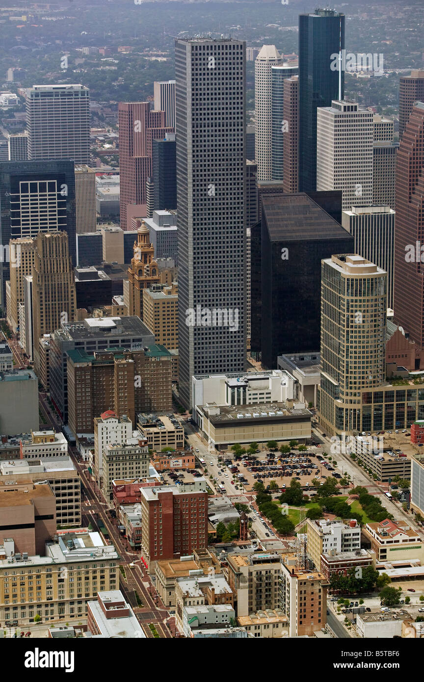 aerial view above downtown Houston Texas Stock Photo