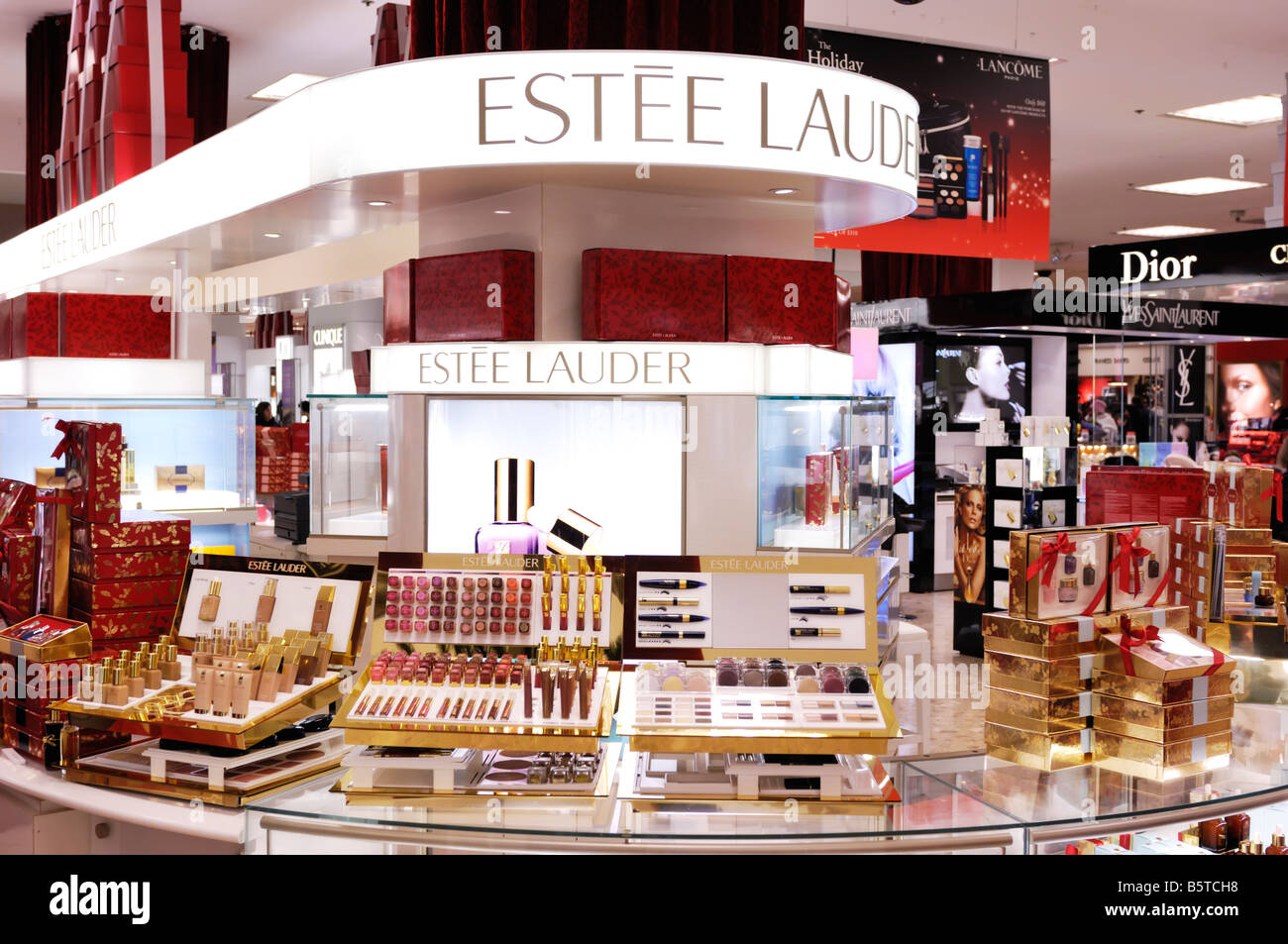 Estee Lauder cosmetics display in a shopping mall Stock Photo