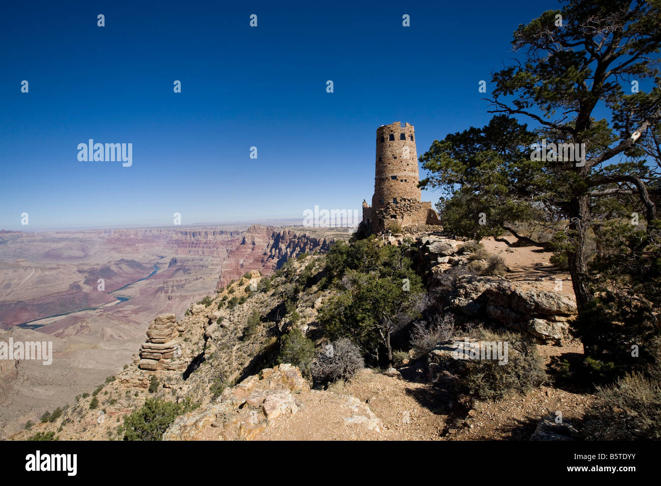 South Rim Grand Canyon Dersert View Watchtower Arizona Stock Photo