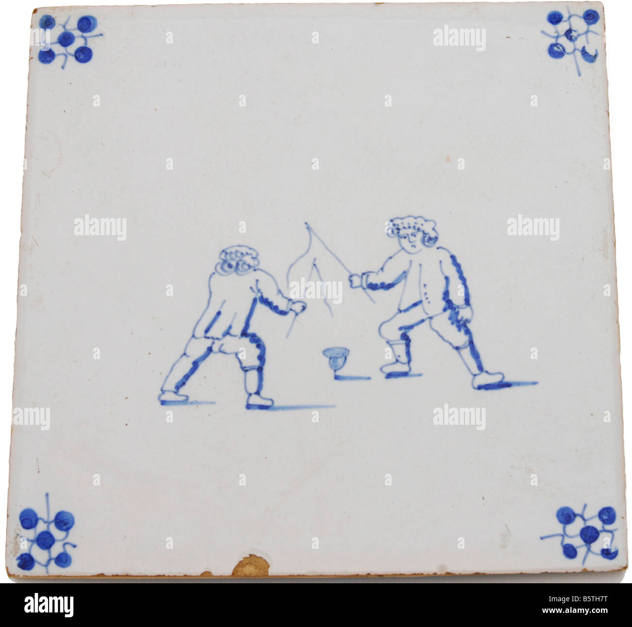 17th Century Dutch Delft blue tile in close up Stock Photo