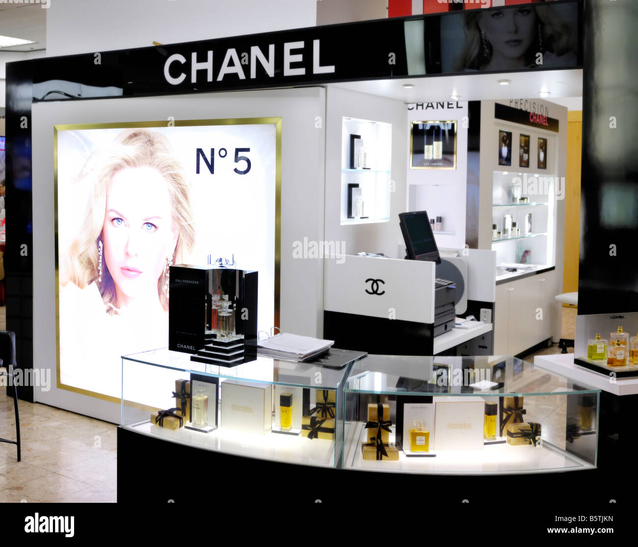 Chanel cosmetics display in a shopping mall Stock Photo