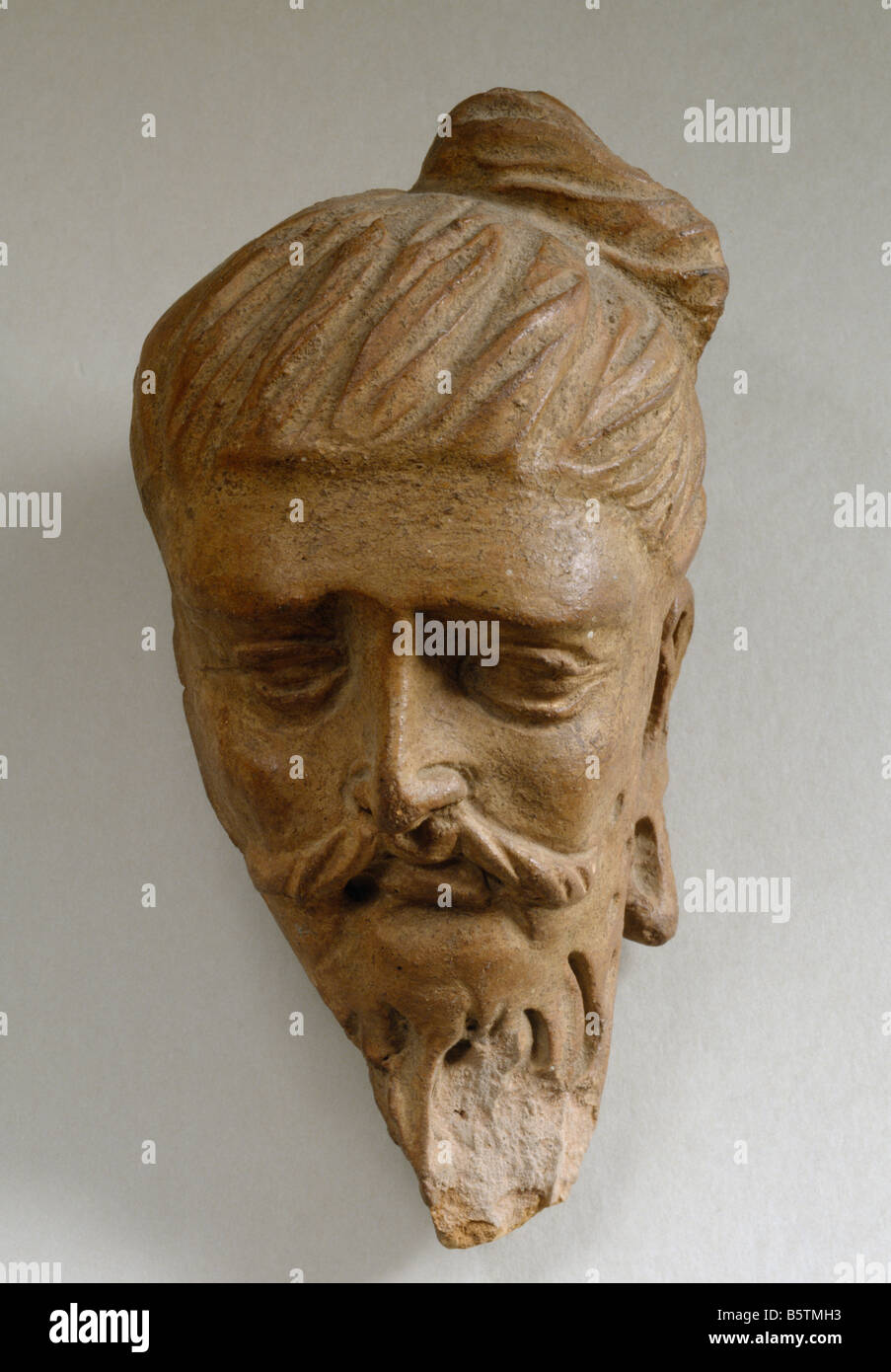 Head of a sage. 6th century classical Indian sculpture. Terracotta. From Akhnur Kashmir. National Museum of New Delhi India 51. Stock Photo