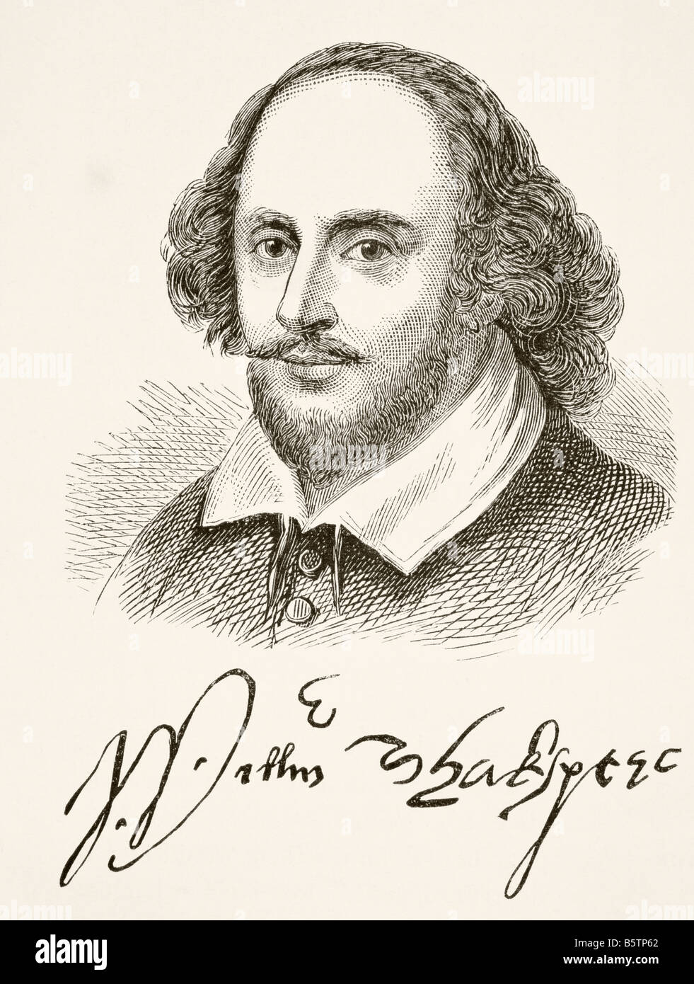 William Shakespeare, 1564 - 1616. English poet, playwright, dramatist and actor.  Portrait and signature. Stock Photo