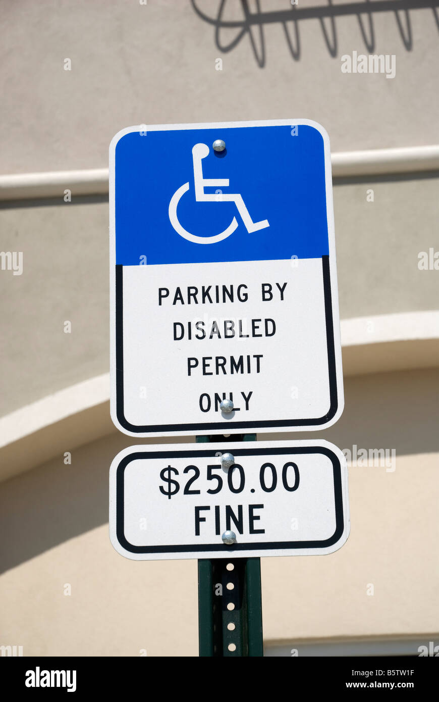 handicap parking sign in new shopping center North Florida Stock Photo