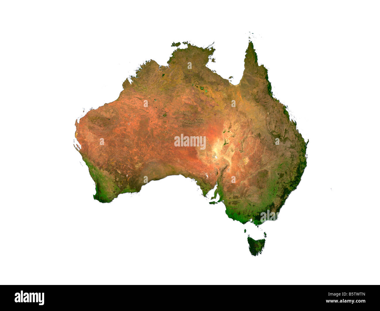 Satellite Image Of Australia Isolated On White Background Stock Photo