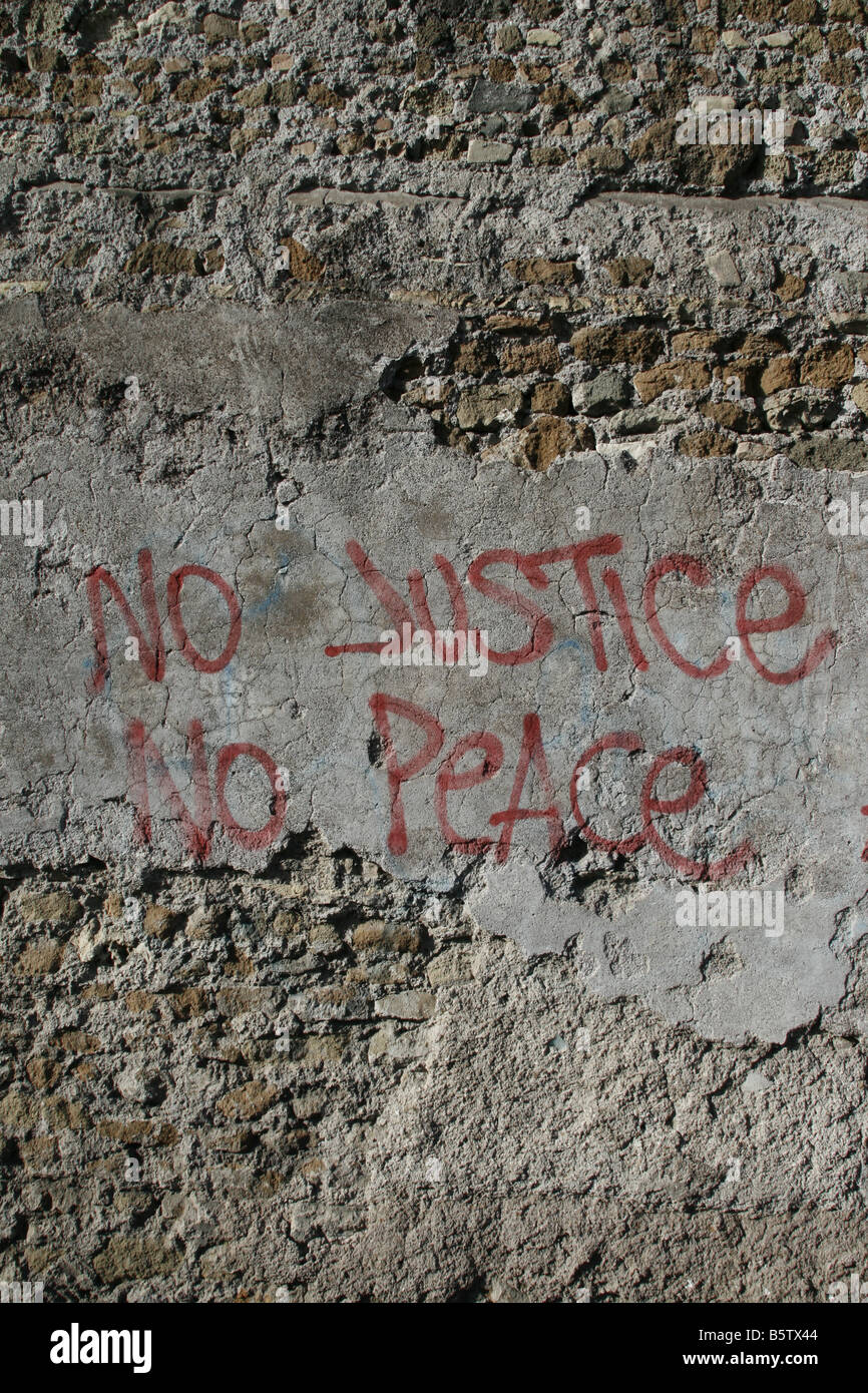 no justice no peace sentence graffiti on wall Stock Photo