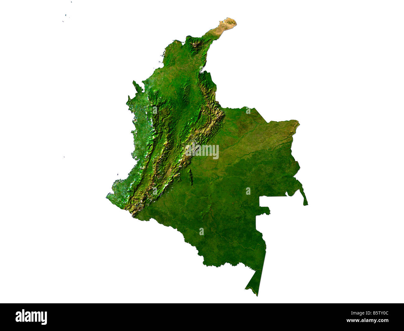 Geographical Map Of Colombia Satellite Image Of Colombia Isolated On White Background B5TY0C 
