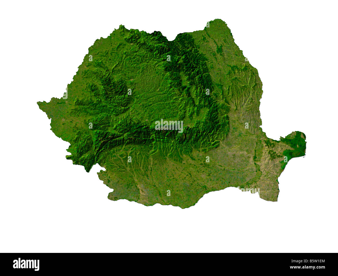 Satellite Image Of Romania Isolated On White Background Stock Photo