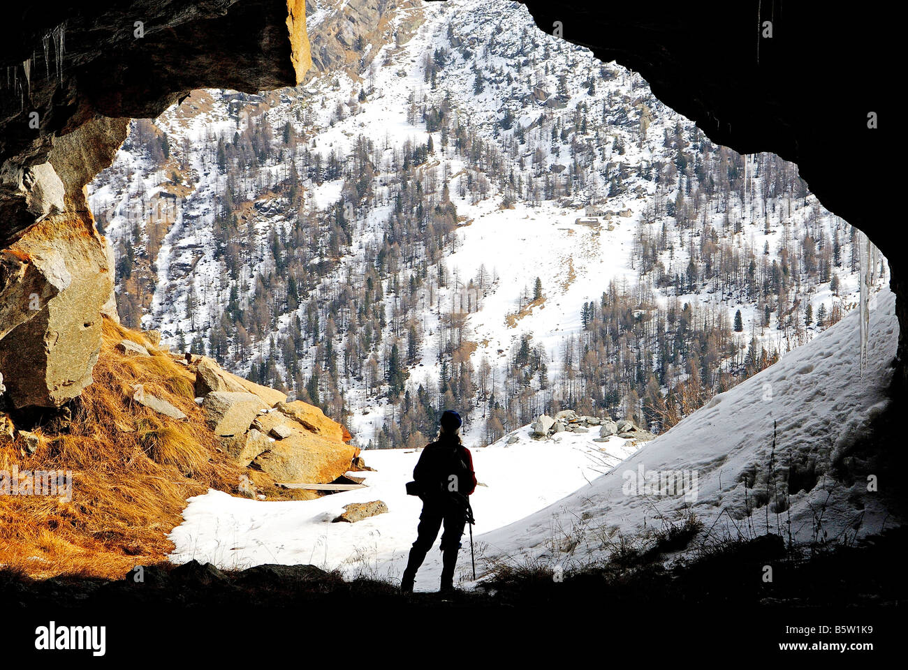 Trekker in Valsavarenche  Gran Paradiso national Park  Valle d'Aosta  Italy Stock Photo