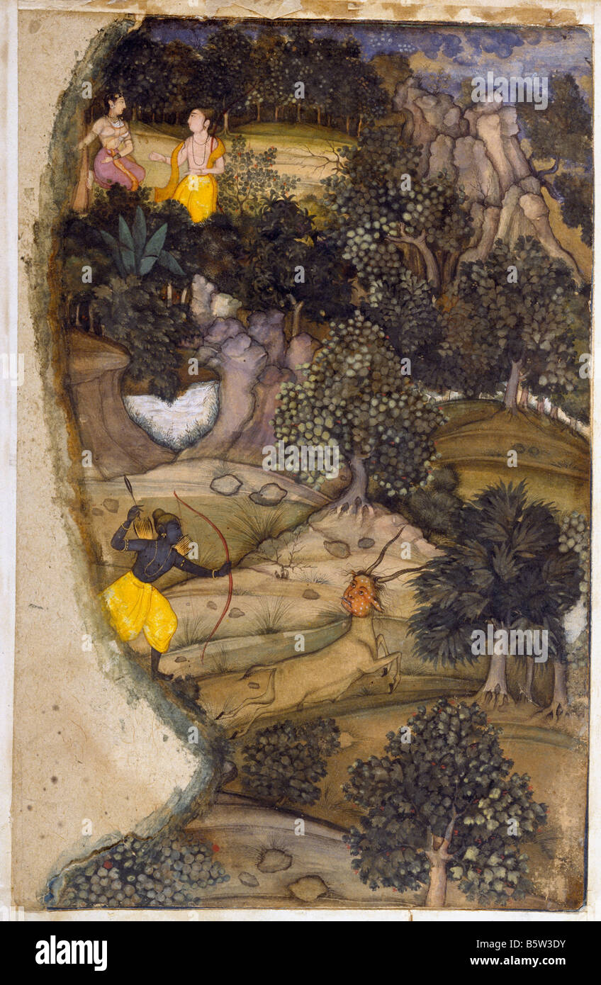 Golden Dear Ramar chases the golden deer Ramayan Mughal c. 1600 a.d. National ...