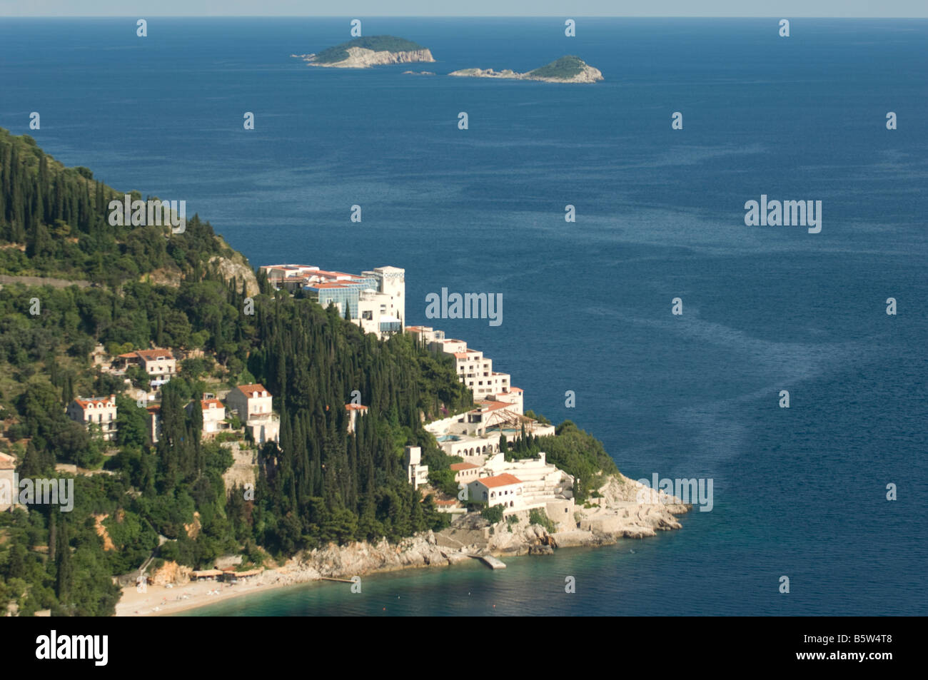 Dubrovnik Croatia Houses along coastline and Adriatic Sea beyond Stock Photo