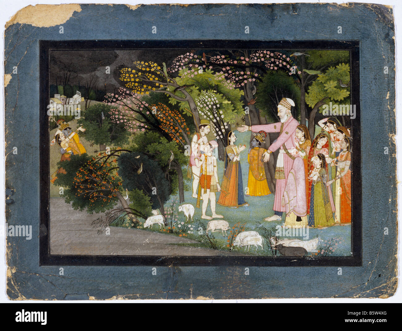 Nanda asking Radha to escort Krishna back home. Gita Govinda. Garhwal late 18th century. National Museum of New Delhi India 51. Stock Photo
