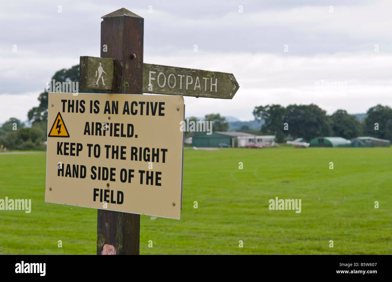 Footpath fingerpost sign at the gliding club in Usk Monmouthshire South Wales UK Stock Photo