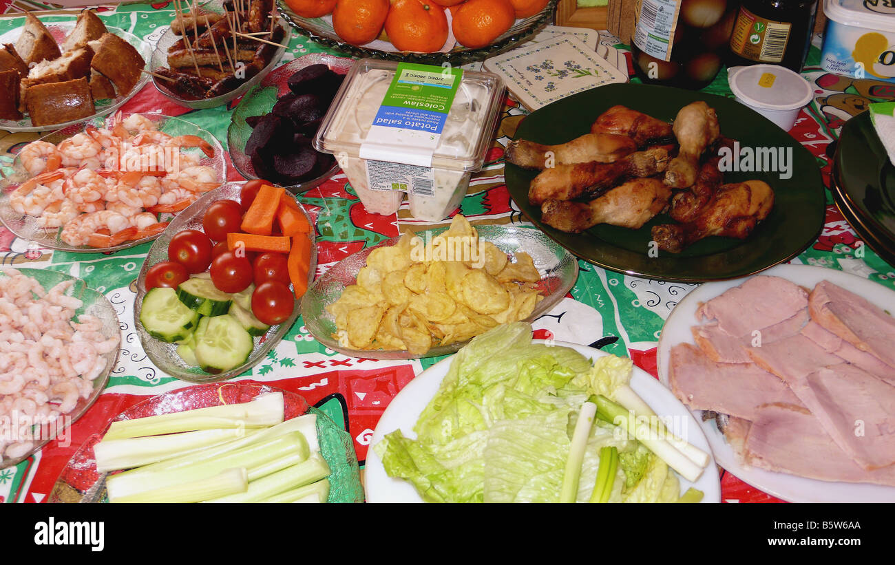 A Christmas party buffet with various foods Stock Photo - Alamy