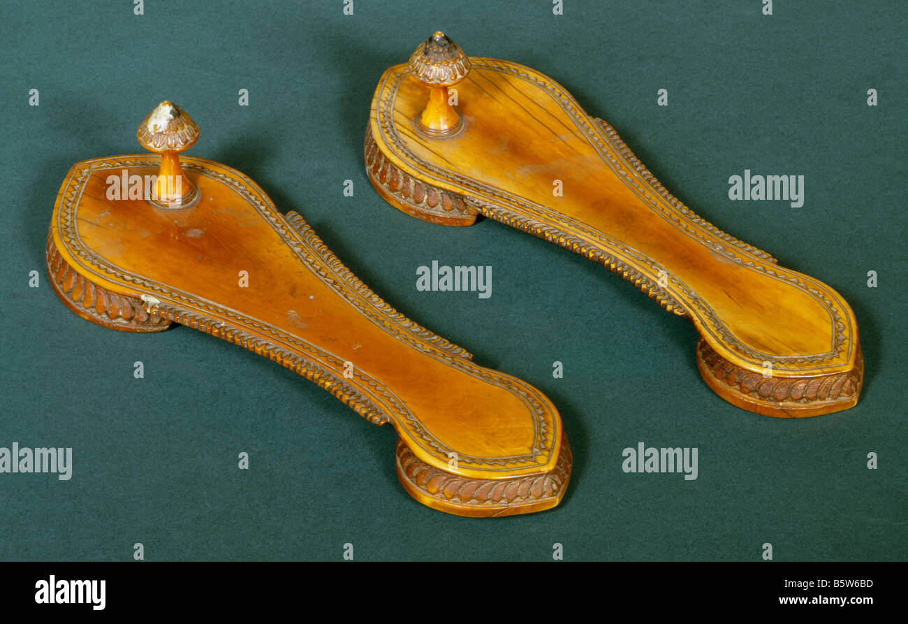 Ivory sandals kharson. From south India. 19th century. National Museum of New Delhi India 62.716/a & b. 20.3 cm long Stock Photo