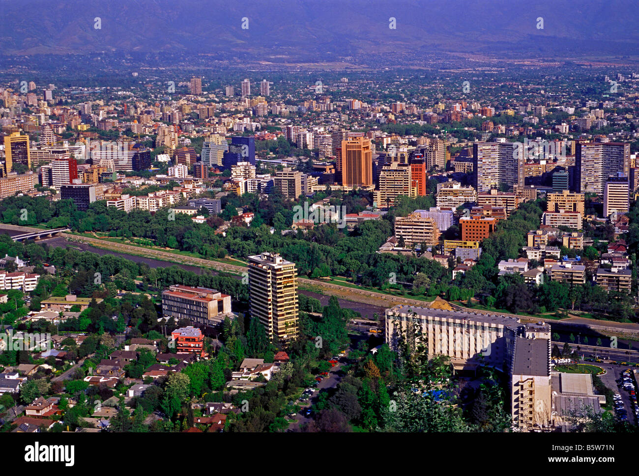 view from above, overview, downtown, Mapocho River, Rio Mapocho ...