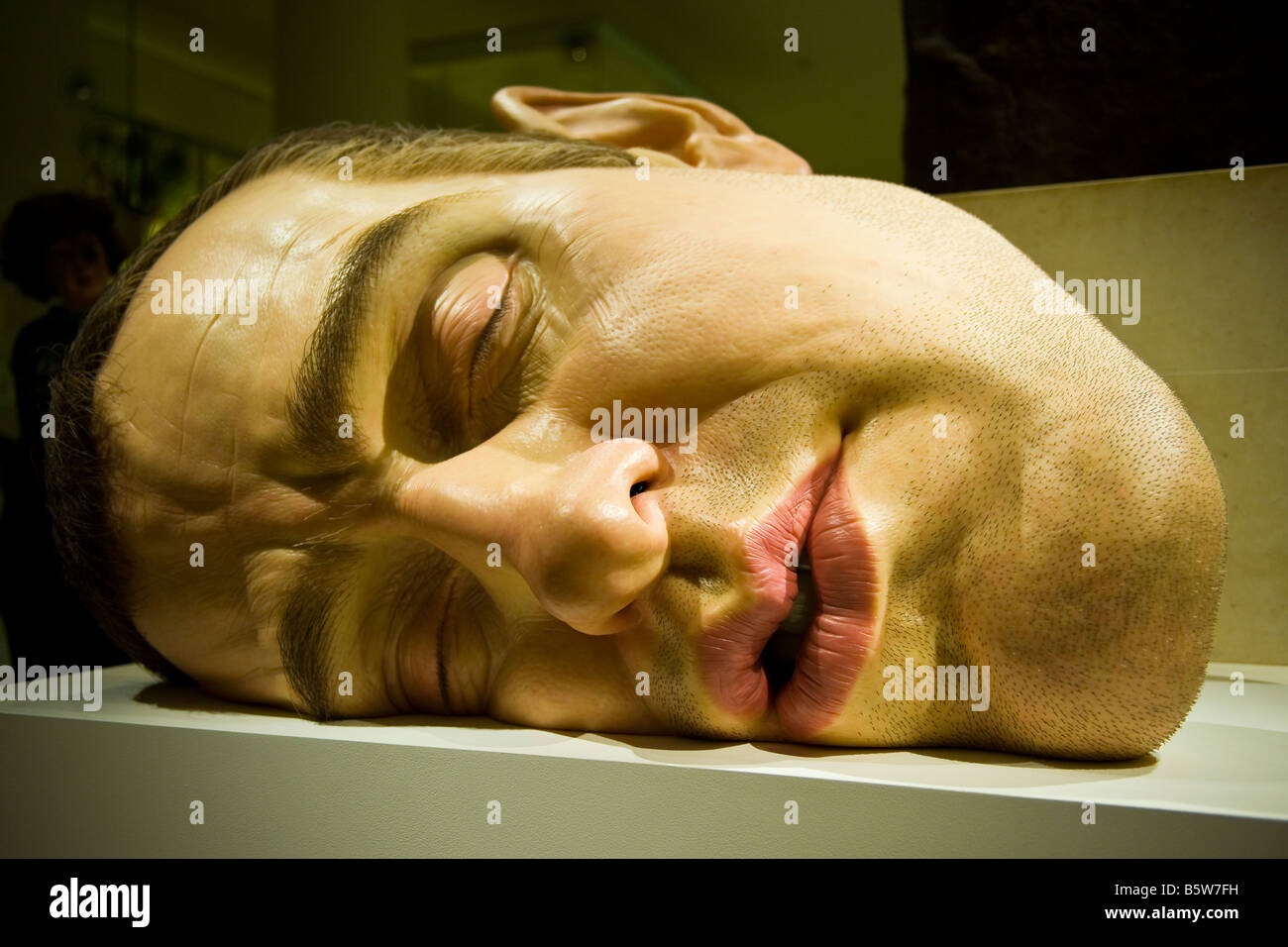 London , The British Museum , the stunning realistic modern sculpture , Mask 11 by Ron Mueck in 2001/02 made from mixed media Stock Photo