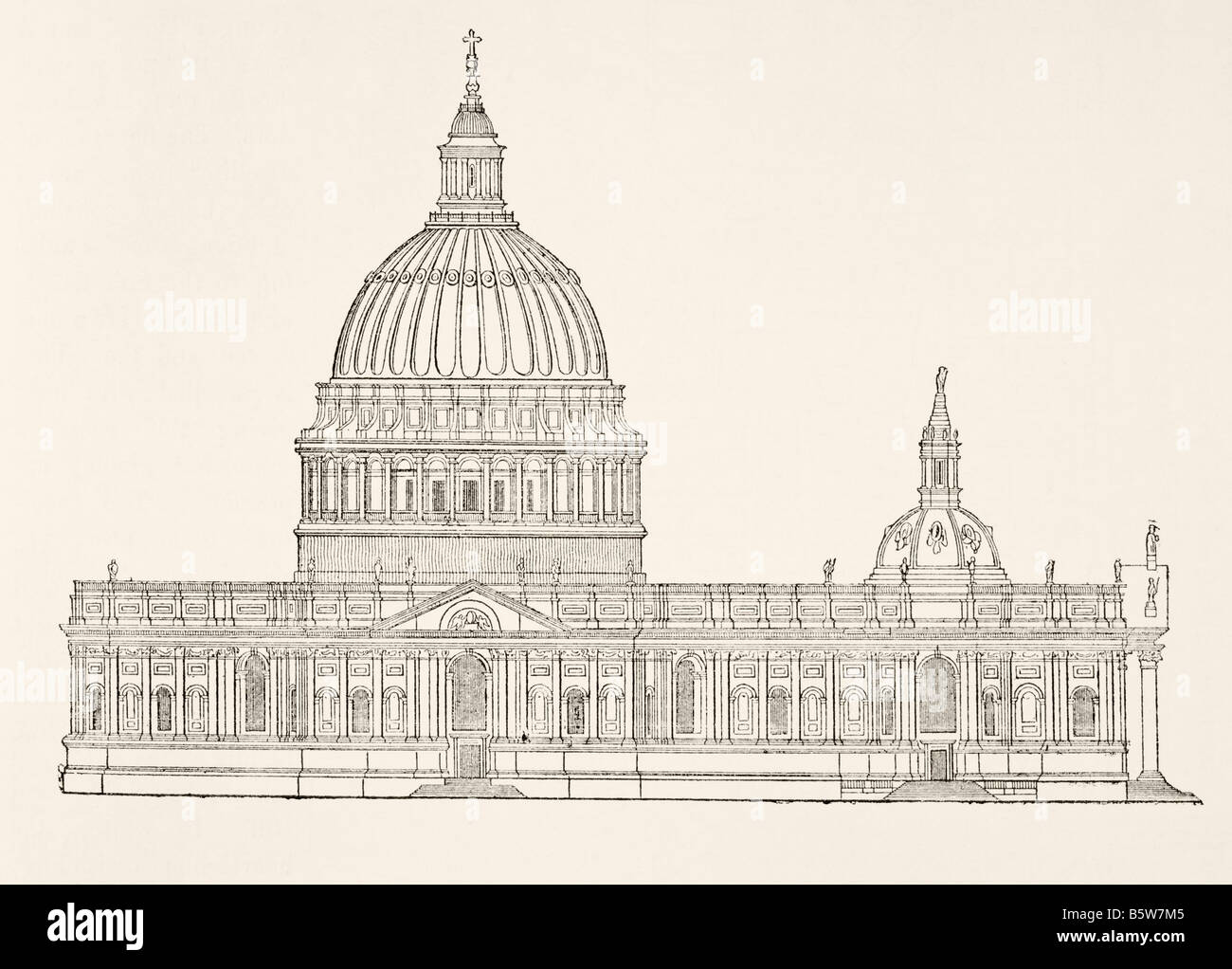 Christopher Wren's first design for the new St Paul's Cathedral after the Great Fire of London Stock Photo