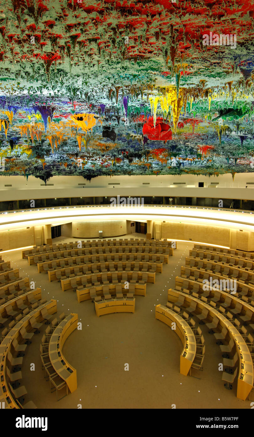 Ceiling sculpture in the Human Rights and Alliance of Civilizations Chamber, Palais des Nations, Geneva, Switzerland Stock Photo