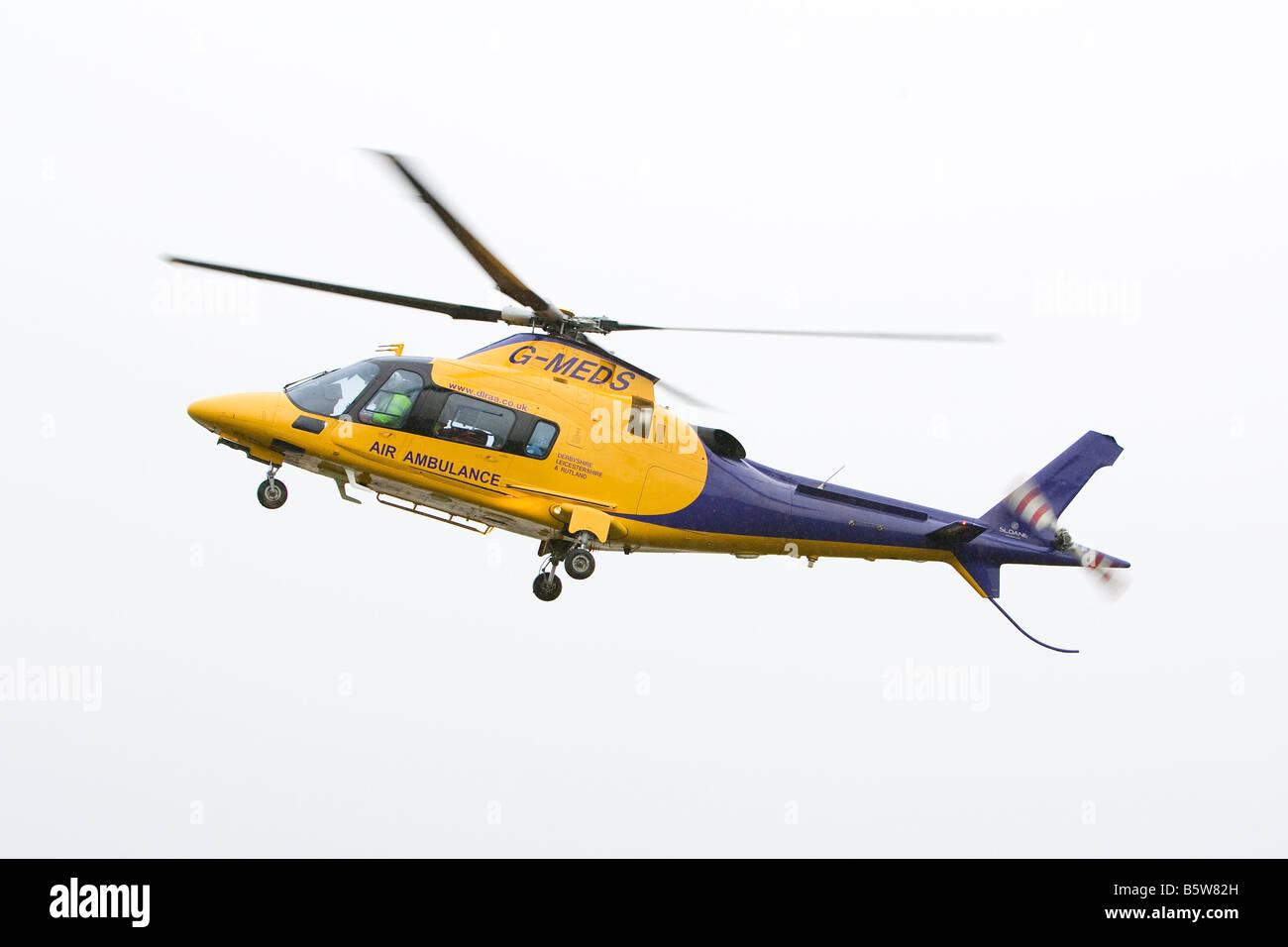 Derbyshire leicestershire and Rutland Agusta 109 air ambulance helicopter Stock Photo