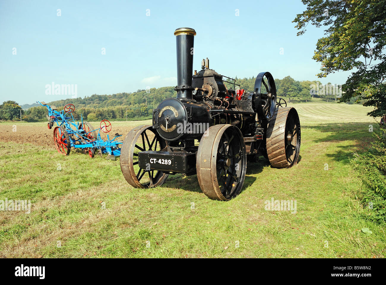 Surrey County Ploughing Match Country Fair Fowler Steam Ploughing Engine and plough Name Bristol Rover manufacturer John Fowler Stock Photo