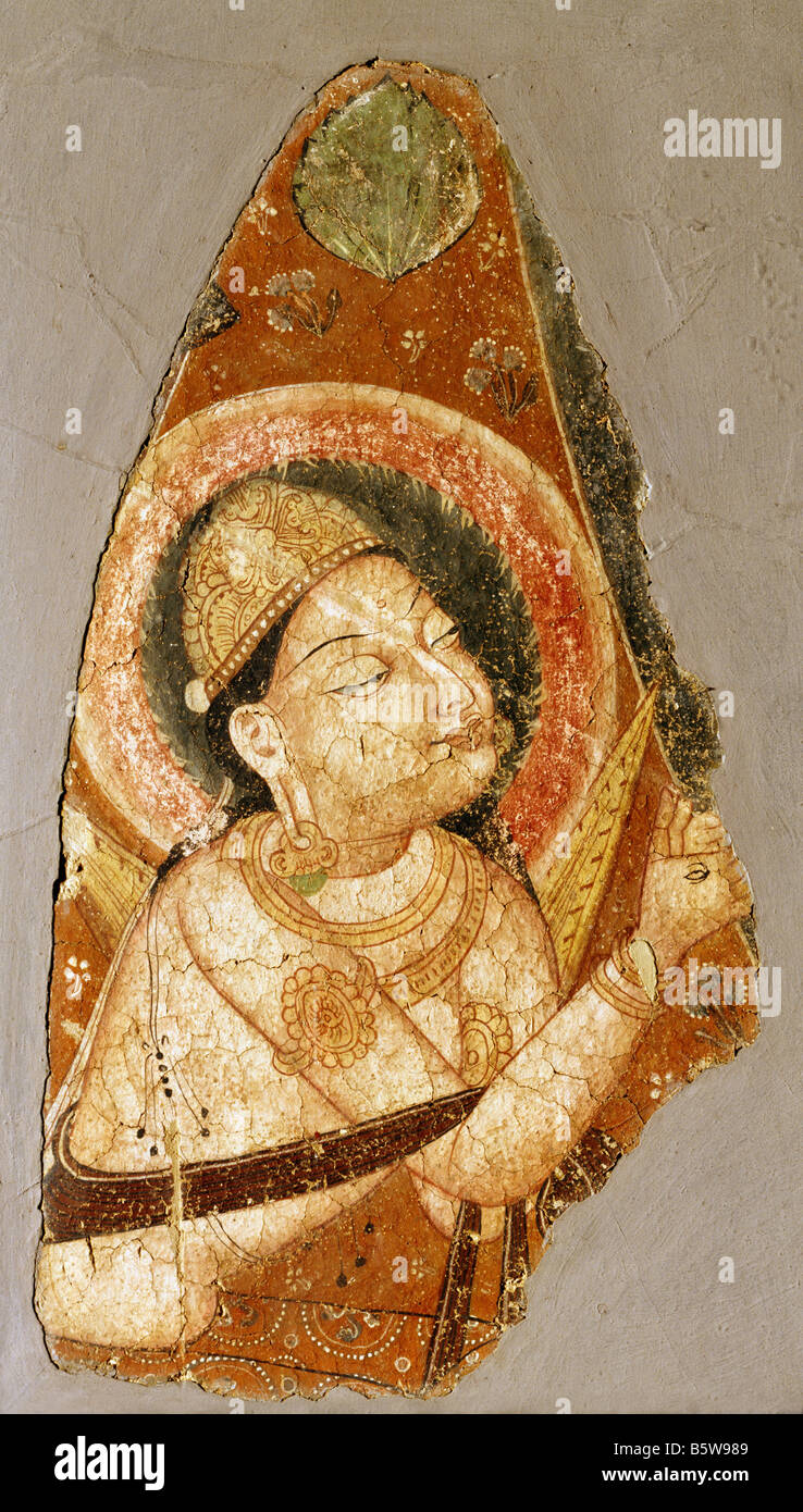 Boddhisattva wall painting. Balawaste 6-7th century. National Museum of New Delhi India har.b. 53 x 29.1 cm Stock Photo