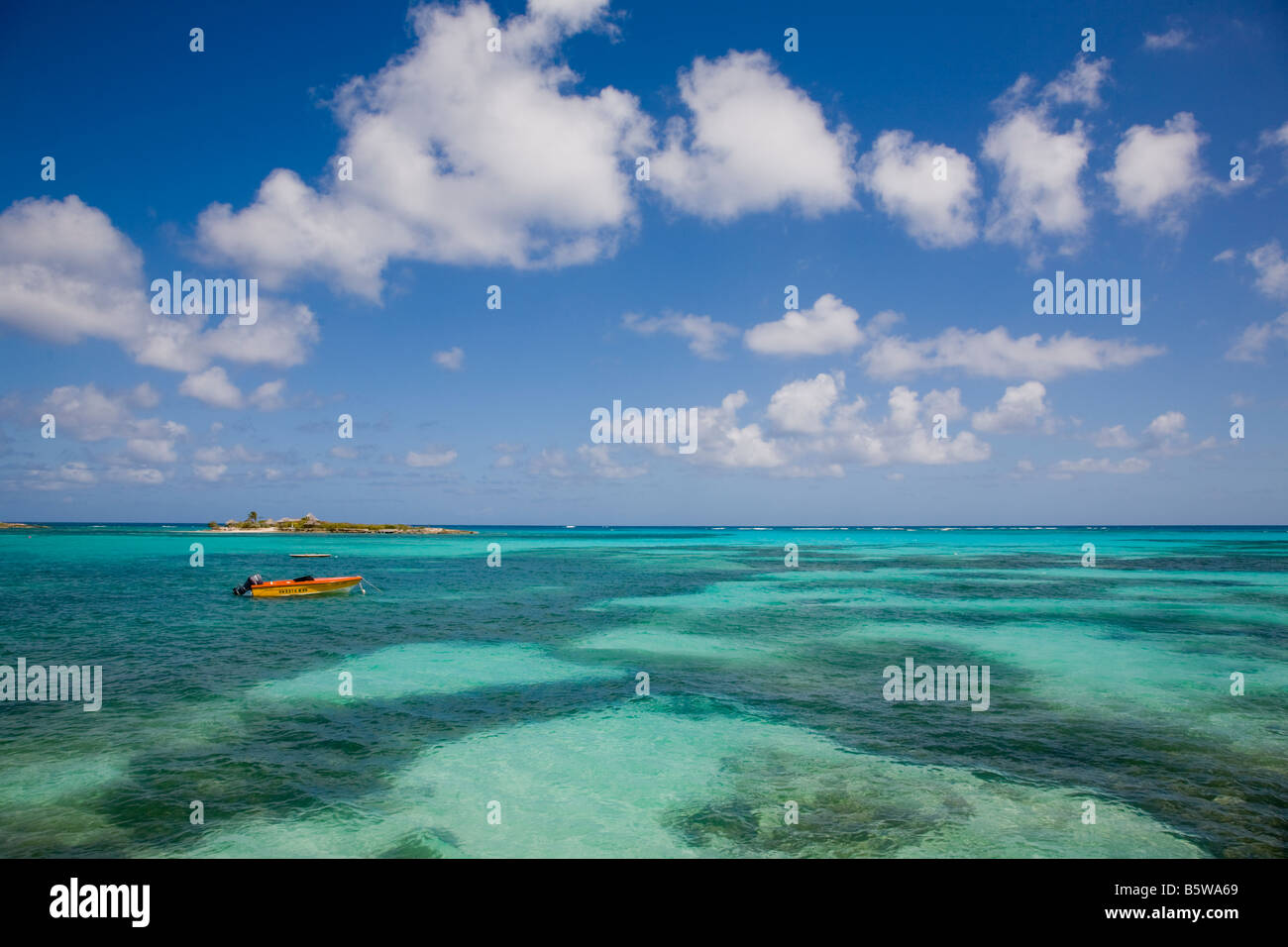 Boats in Island Harbour on the caribbean island of Anguilla in the British West Indies Stock Photo