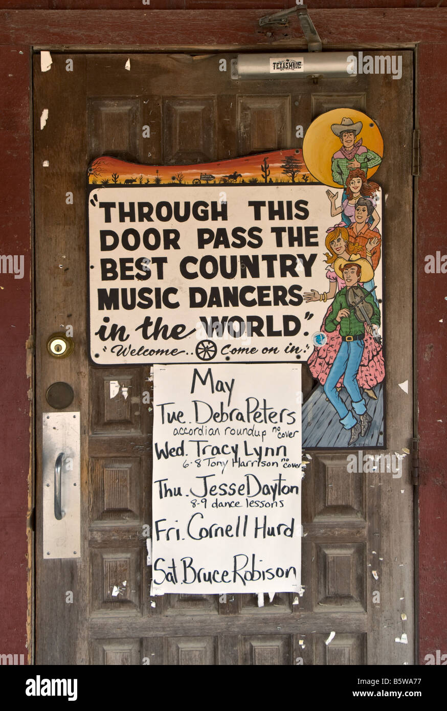 Texas Hill Country Austin Broken Spoke honky tonk bar saloon dance hall restaurant country western music venue Stock Photo