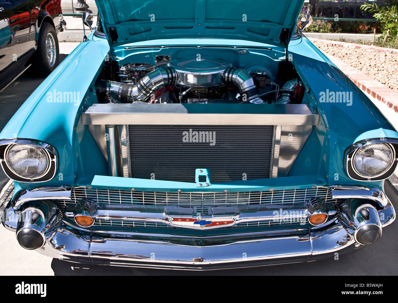 Turquoise 1957 Chevrolet with ram air Stock Photo