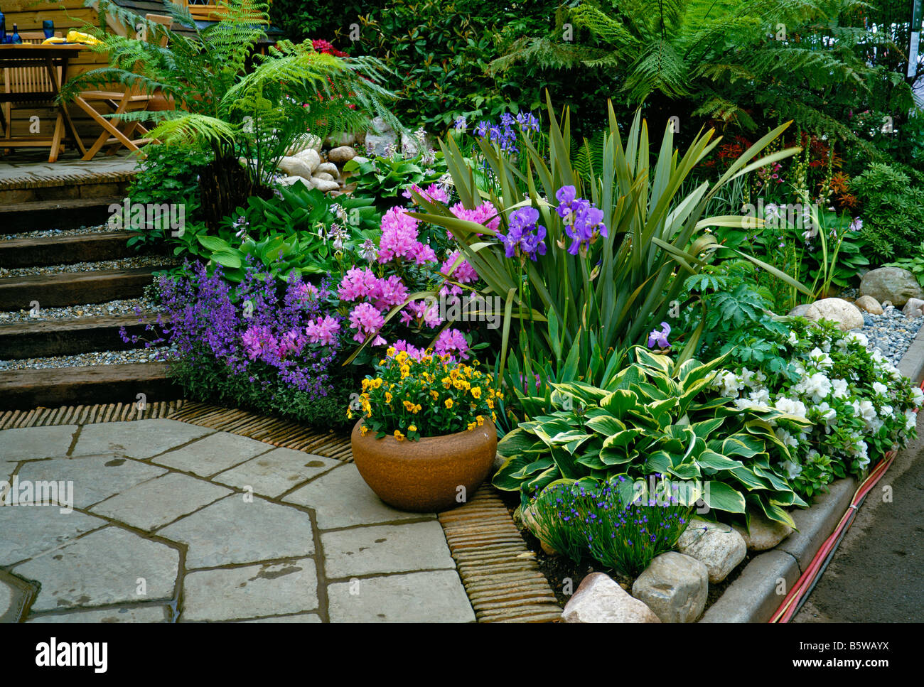 Decorative flowering Patio Garden at Chelsea Stock Photo
