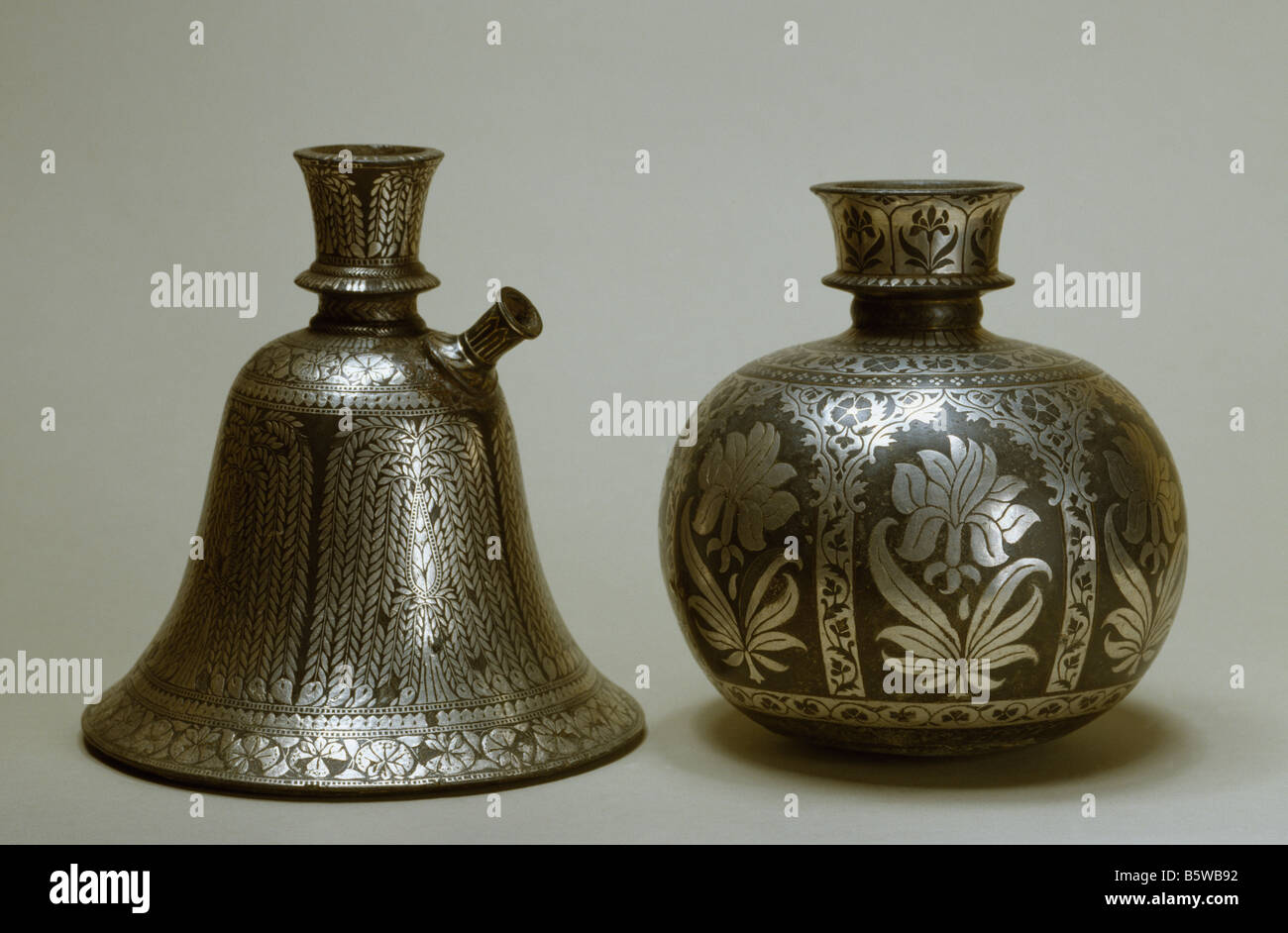 Silver incised hookah bowls Bidri. Hyderabad 19th century. National