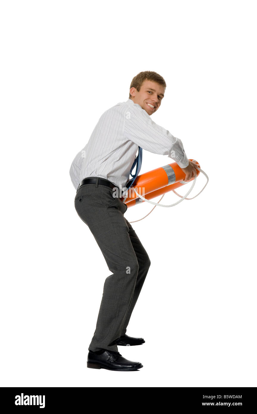 Businessman throwing life buoy Stock Photo