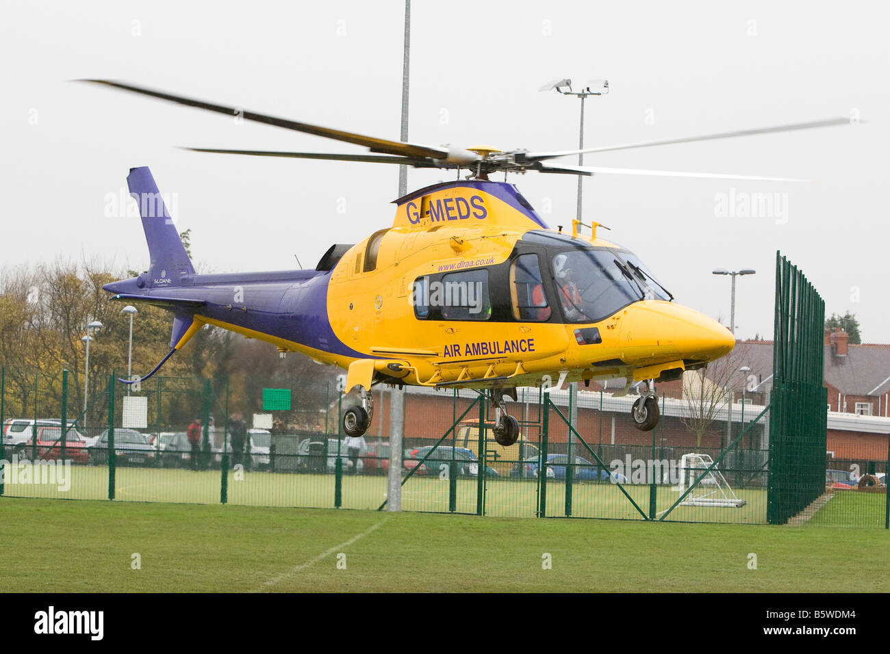 Derbyshire leicestershire and Rutland Agusta 109 air ambulance helicopter Stock Photo