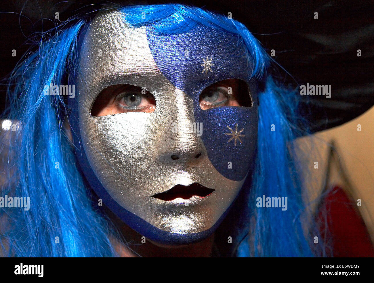 Witch With Blue Hair Halloween Party London UK Europe Stock Photo