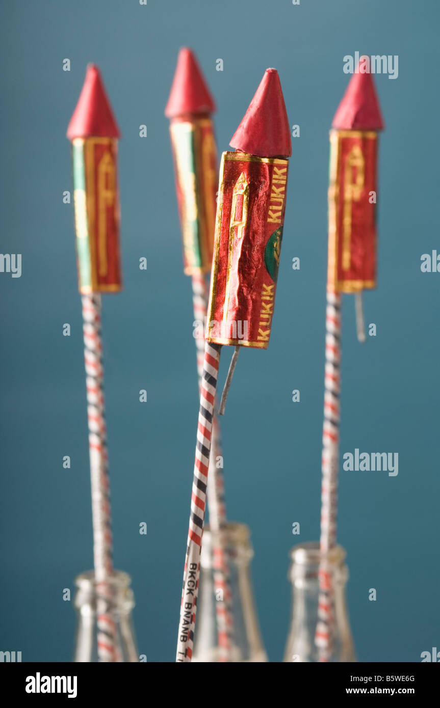 Close-up of rockets in bottles Stock Photo