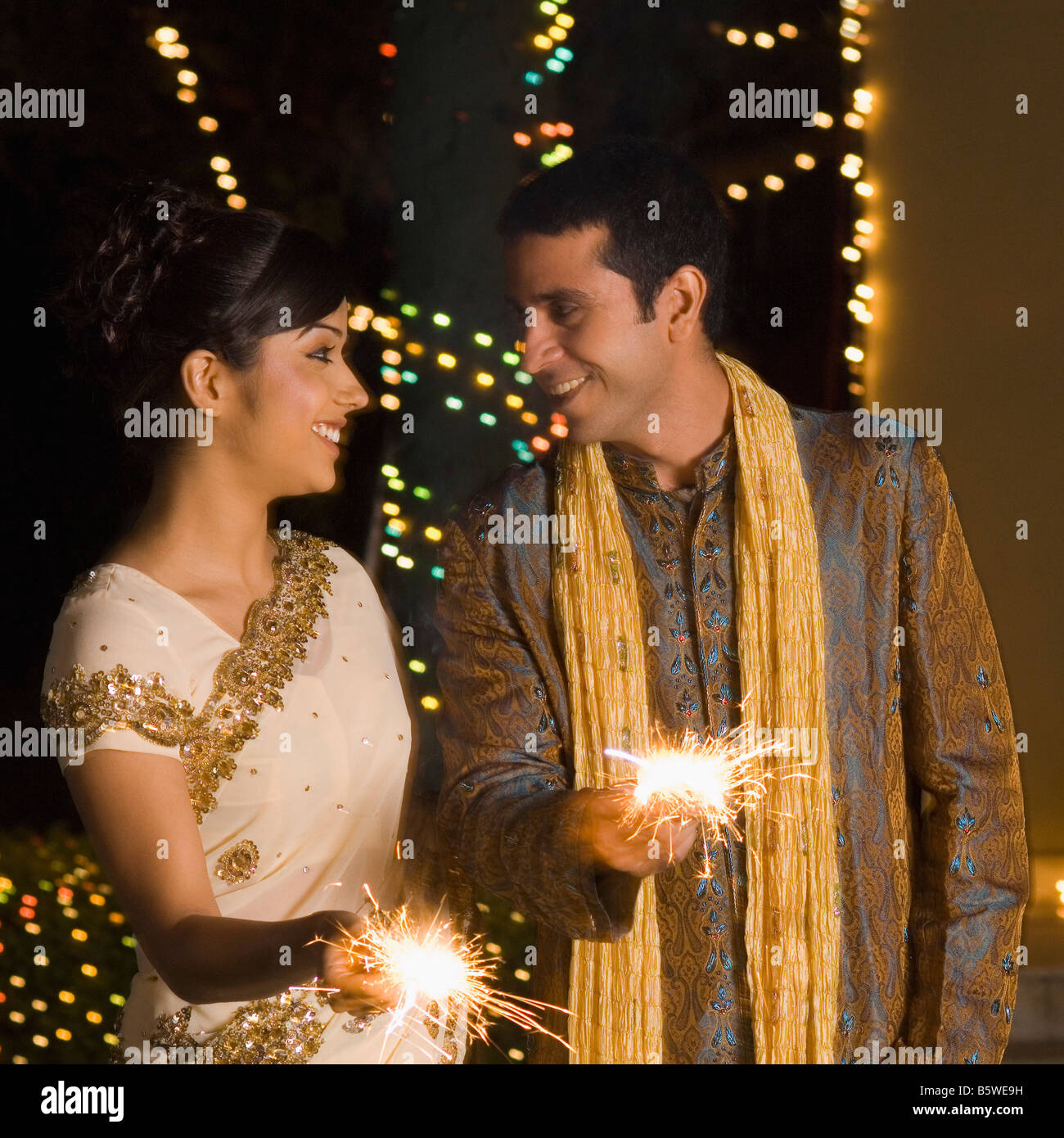 Couple celebrating diwali Stock Photo
