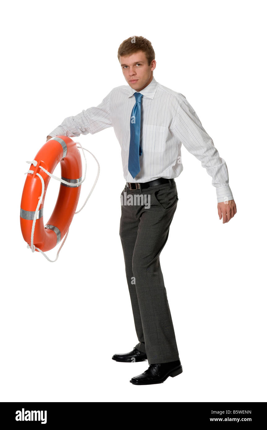 Businessman throwing life buoy Stock Photo