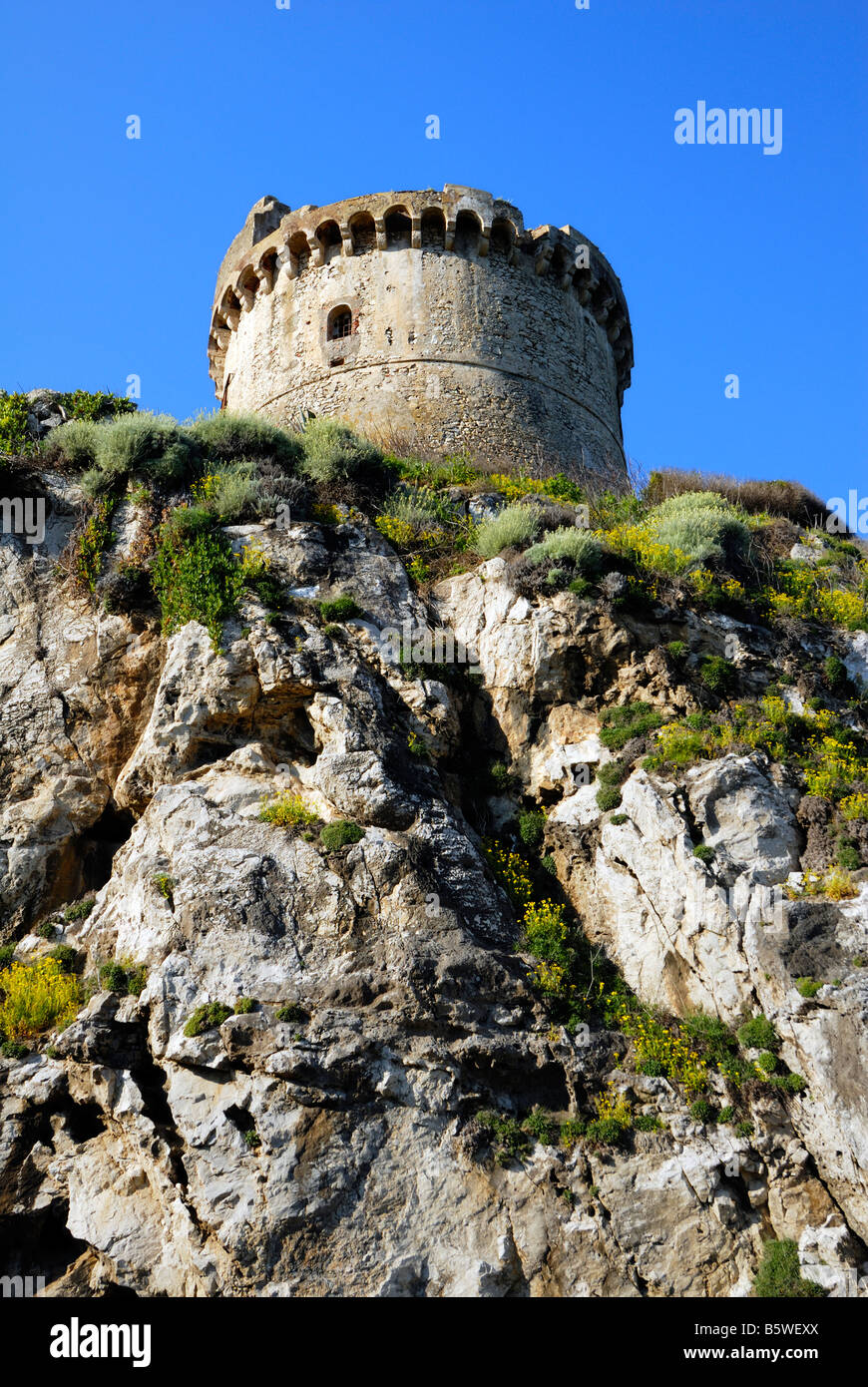 Paola tower on the promontory of Monte Circeo in Italy Stock Photo