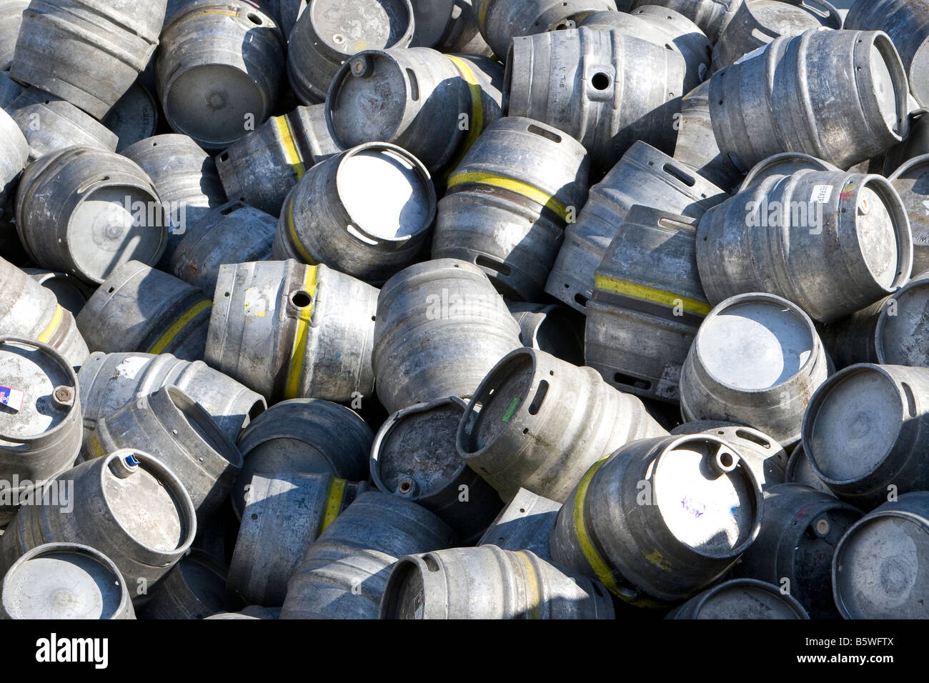 Empty beer barrels in a Stainless Steel Scrap recycling centre in
